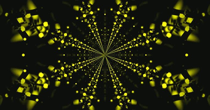 Mesmerizing tunnel video vj loop screensaver featuring seamless yellow patterns in a dark background
