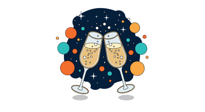 Celebratory toast two champagne glasses clinking in festive style