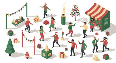 Fototapeta premium Festive holiday celebration with dancing people and decorated christmas market