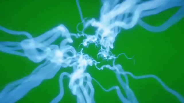 A swirling vortex of glowing blue energy beams converging at the center, dynamically looping on an isolated green screen background for sci-fi or fantasy effects