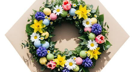 Flower wreath border design with pink bloom and green leaf for spring holiday decoration