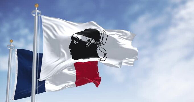 Flag of Corsica waving in the wind on a clear day