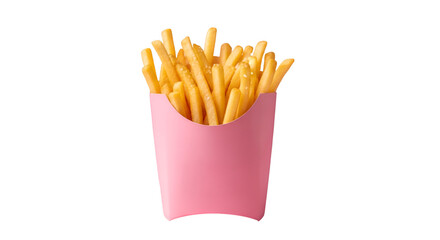 A crispy pile of french fries in a white bowl against a white background, a perfect fast food snack