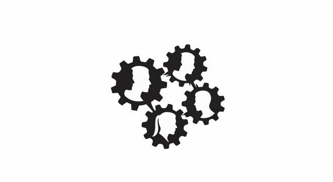 Diverse team silhouettes interlocked like gears, symbolizing collaboration and unity in a project.