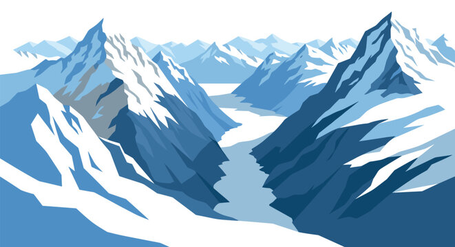 Majestic snowcapped mountain landscape in modern geometric design - Powered by Adobe