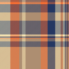 Simple background textile tartan, drawing seamless fabric vector. Paisley check pattern texture plaid in orange and blue colors.