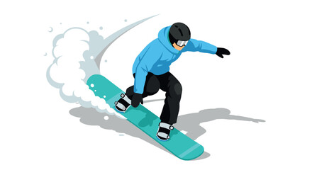 Obraz premium Dynamic snowboarding action with snow spray and blue jacket