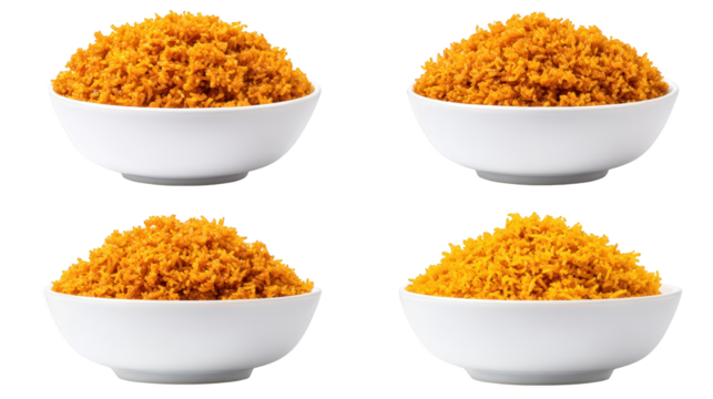 Four bowls of cooked carrots presented on table orange carrots are portioned into four white serving bowls