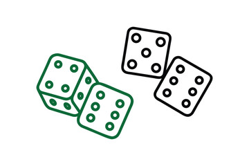 Three Dice Outlines Green and Black Gaming Elements Chance and Luck Symbols Graphic Design Isolated on a Clean White Background