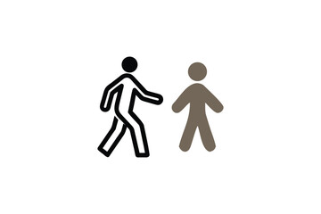 Two Walking People Icons Black Outline and Brown Silhouette Human Figures Pedestrian Symbols Movement Interaction Graphic Elements Isolated White Background
