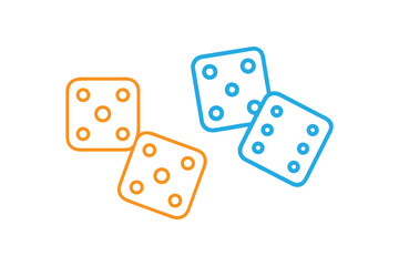 Four Dice Outlines Orange and Blue Gaming Elements Chance and Luck Symbols Graphic Design Isolated on a Clean White Background