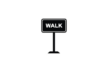 Black and white walk sign icon on a pole for pedestrian crossing