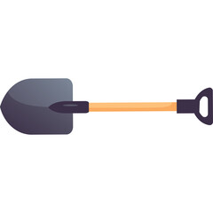 Shovel With A Wooden Handle And A Black Grip On A Transparent Background With A Minimalist Design And A Flat Style