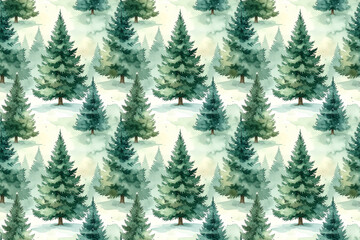 Obraz premium Watercolor pine seamless trees pattern