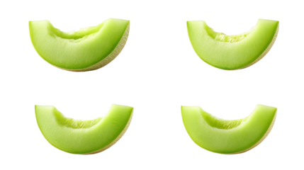 Four green apple slices on black background fresh green apple sections neatly placed on dark surface