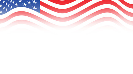 Waving American Flag Header Banner design. Faded Patriotic Red, White, and Blue United States Template for 4th of July or Memorial Day.