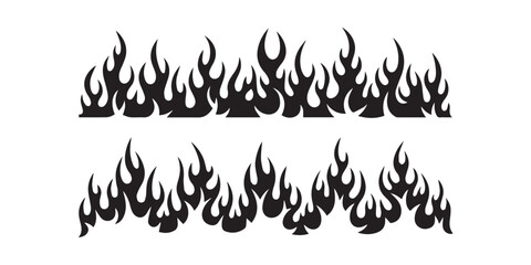 Fototapeta premium Classic silhouette flame. Black fire set isolated on white background. Old school tattoo neo-tribal style or silhouette flame for cars. Minimalistic stylish fire outline and filled contour. Vector set