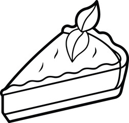 Slice of delicious homemade holiday dessert pie illustration line drawing icon style isolated on white background perfect for recipe books baking websites or thanksgiving designs