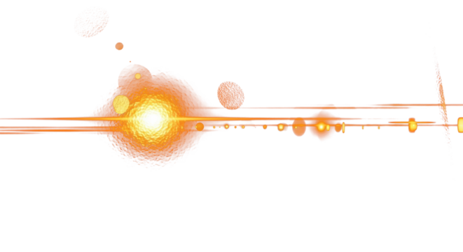 Warm orange and red lens flares on dark background, glowing orbs and refractions like sunset through glass, cinematic light streaks, artistic abstract lighting, high contrast dark aesthetic. clean PNG