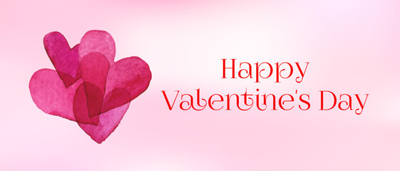 Happy Valentine's Day banner. Cute pink banner with hearts. Romantic pink template for greetings and inscriptions for the holiday. Vector illustration.