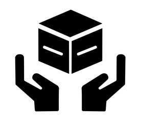 Hands holding a package or product box icon vector, symbolizing secure delivery, logistics, care, and quality guarantee