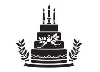 wedding cakes logo silhouette vector, anniversary cake silhouette vector illustration, birthday cake vector silhouette logo, romantic wedding cake logo silhouettes vector on white background