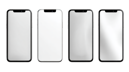 Four mobile devices shown from varied angles mobile phone collection displayed from multiple viewpoints