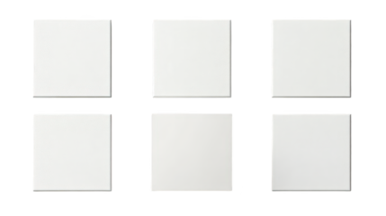 Six white square tiles arranged on a black background white square tiles contrast sharply with dark background