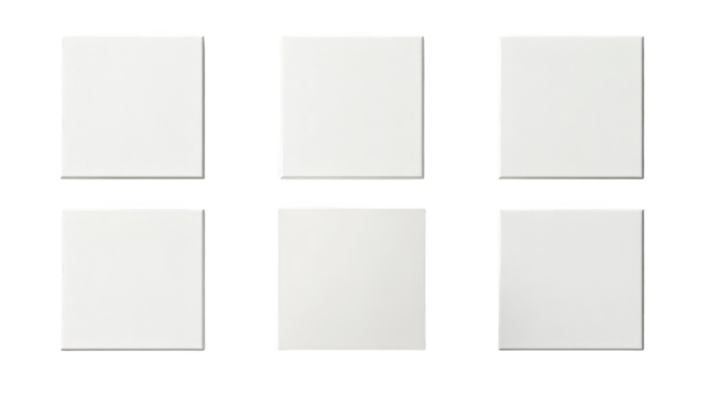 Six white square tiles arranged on a black background white square tiles contrast sharply with dark background
