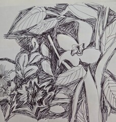 hand make sketch trees with leaves