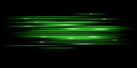 Green laser beams, glowing stripes. Abstract vector illustration isolated on black background.