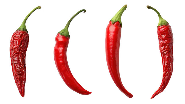 Four vibrant red peppers on a stark black background bold red peppers pop visually sharply contrasting black