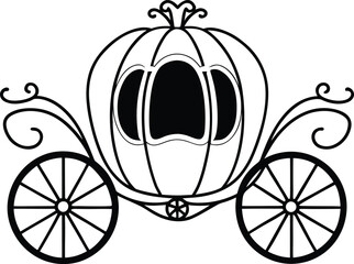 Cinderella pumpkin carriage line art icon black and white isolated fantasy transportation symbol fairy tale wedding design element vector illustration drawing