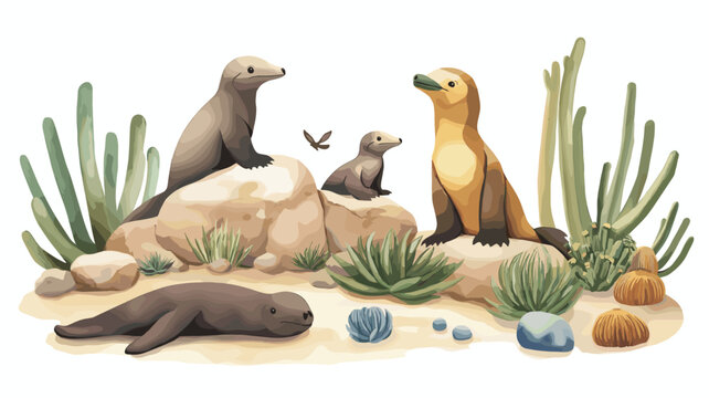 Paracas National Reserve. Paracas National Reserve hand drawn watercolor illustration