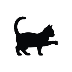 Black silhouette of a playful cat with raised paw