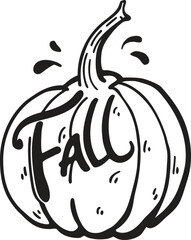 Black and white hand drawn pumpkin vector illustration featuring stylized 