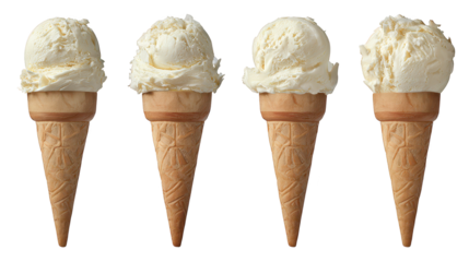 Four creamy ice cream cones offer sweet refreshment three delicious ice cream cones invite sweet indulgence