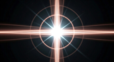 Radiant star cross with lens flare rings on black
