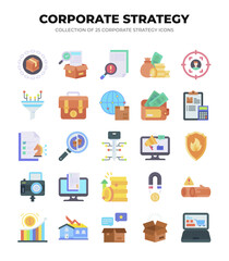 Collection of 25 Corporate Strategy Icons. Business. Marketing. and Finance