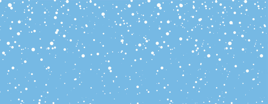Snowfall Background With Falling White Snowflakes On Blue Sky, Perfect For Winter, Christmas, And Holiday Designs. Seamless Pattern Vector Illustration