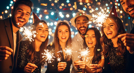 Group Celebrating with Sparklers at a Fun Gathering