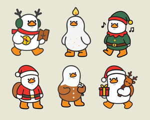 Christmas Festival Duck Hand Draw Vector Illustration Cartoon