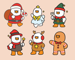 Christmas Festival Duck Hand Draw Vector Illustration Cartoon
