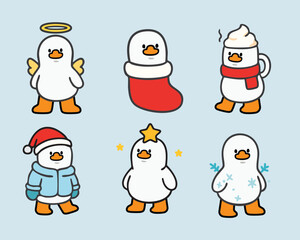 Christmas Festival Duck Hand Draw Vector Illustration Cartoon