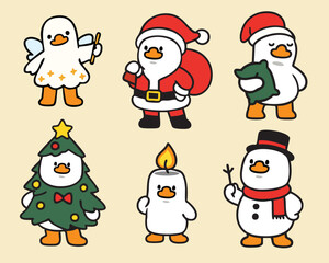 Christmas Festival Duck Hand Draw Vector Illustration Cartoon
