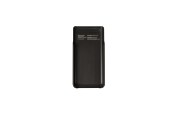 Full studio product shot of a black scientific calculator placed on a pure white background. The composition clearly displays the device body, digital screen, keypad, mathematical functions Isolated.
