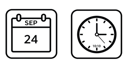Calendar and clock icon set, date and time symbols, vector design for scheduling, reminders, and UI templates