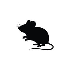 Silhouette of a small mouse with a long tail on a white background
