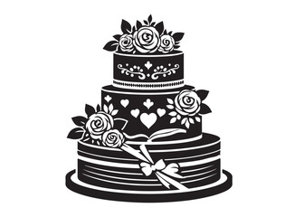 wedding cakes logo silhouette vector, anniversary cake silhouette vector illustration, birthday cake vector silhouette logo, romantic wedding cake logo silhouettes vector on white background