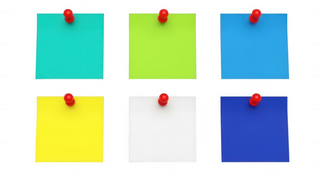 Colorful sticky notes pinned on black isolated on a transparent background